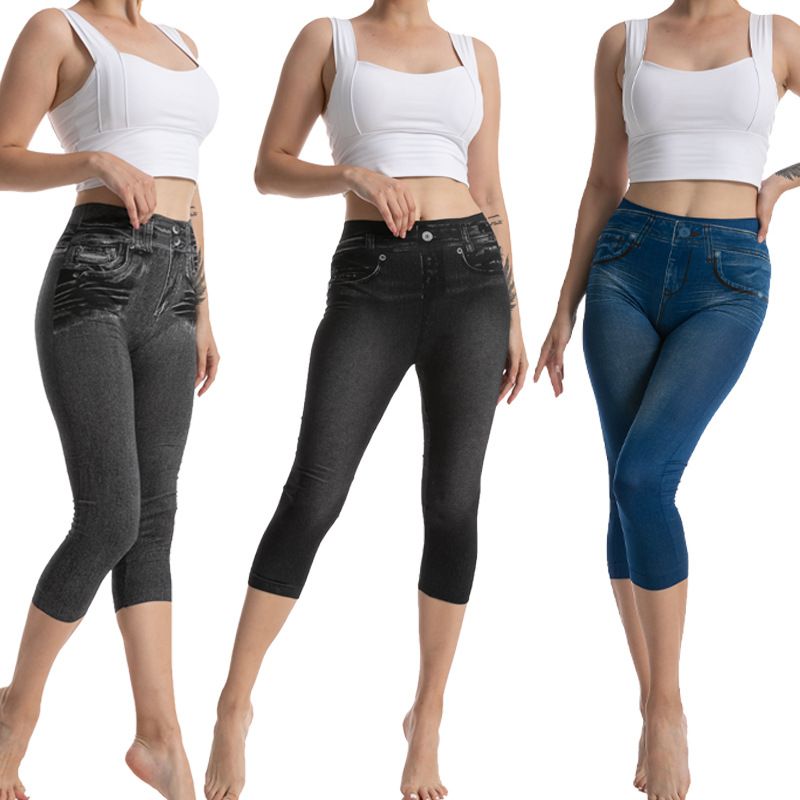 Sieviešu apģērbi Elastīgi Slim Fit Džinsu apdrukas legingi Sieviešu deviņu punktu šauri bikses_voghion.com