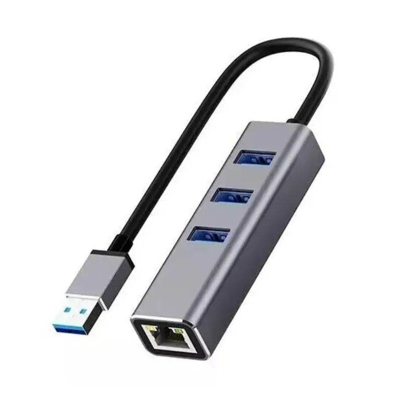Adaptador USB 3.0 compacto para Ethernet RJ45 1000 Mbps + hub de 3 portas, conversor LAN multidispositivo para laptop/desktop/Steam Deck_voghion.com