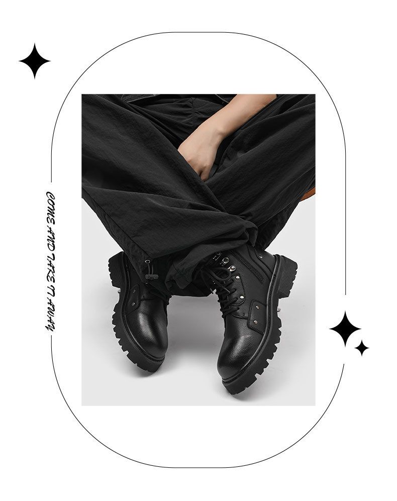 Kurze, wasserdichte Retro-Martin-Stiefel mit dicker Sohle und quadratischem Kopf zum Schnüren_voghion.com