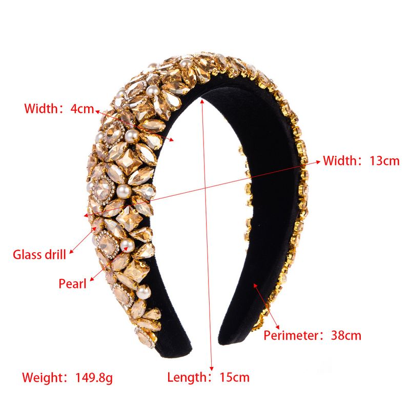 Cerchietto in spugna di perle in stile coreano con diamanti colorati, cerchietto barocco, accessorio per capelli con strass a bordo largo_voghion.com
