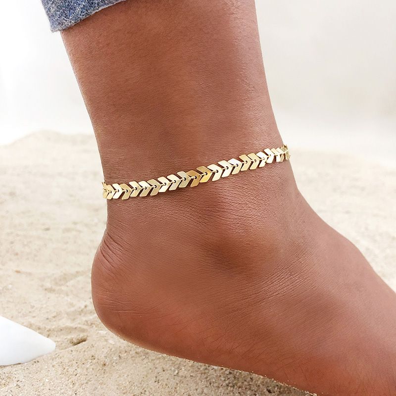 Collection Stainless Bone Anklet 21CM Gold Flat Snake Chain Titanium Steel Wheat Ear Foot Jewelry Wholesale_voghion.com