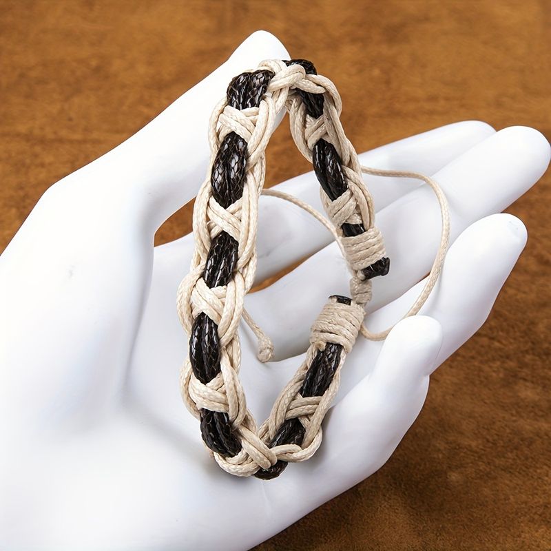 1 einfaches, modisches, handgewebtes Lederarmband aus Wachsseil, geeignet für Halloween, für Männer und Frauen_voghion.com