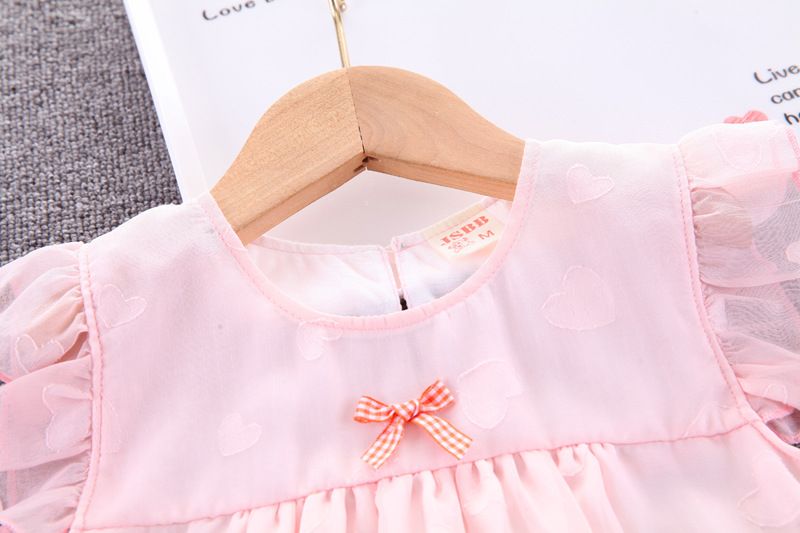 Mädchen-Outfit, stilvoll, Sommer kurzärmliges Mesh-Herz-Zweiteiler-Kinderkleidung, Baby-Mädchen-Set, modisch_voghion.com