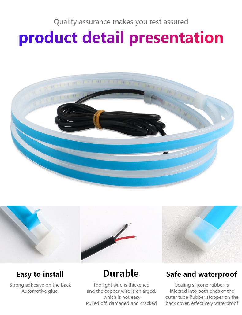 LED Auto Hood Atmosphär Liichtstreifen Waasserdicht Auto Exterieur Dekoratioun Beliichtung Dekorativ Scheinwerfer Ambient Luucht 12V Universal_voghion.com