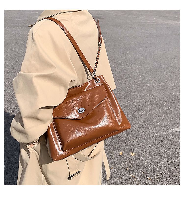 Borse Nuova Texture Pelle di Cera Olio Supporto Extra Large Donna Monospalla Moda Versatile Borsa a Tracolla_voghion.com