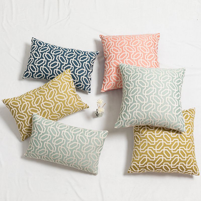 New Simple Geometric Pattern Polyester Cotton Jacquard Pillow Sofa Cushion Bedside Cushion_voghion.com