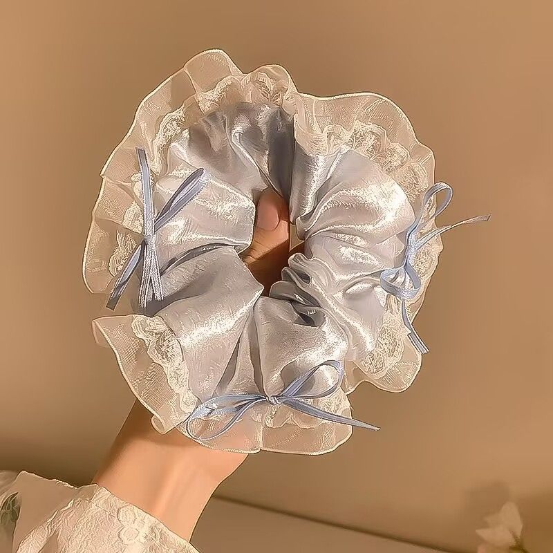 Nuovo cerchietto in tessuto di seta con fiocco in pizzo e raso, accessori per capelli con coda di cavallo Sweet Super Fairy_voghion.com