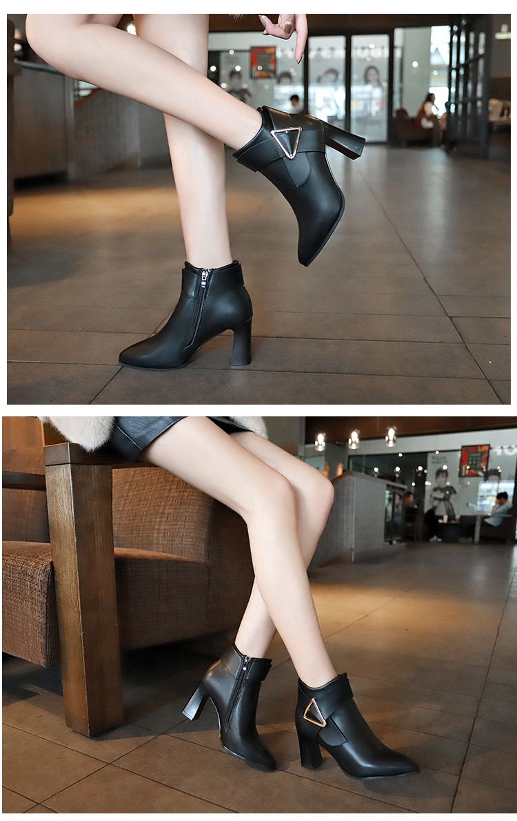 Nuovi stivali corti con tacco alto per donna, primavera ed estate, stivaletti corti e alla caviglia con tacco spesso e a punta per donna_voghion.com