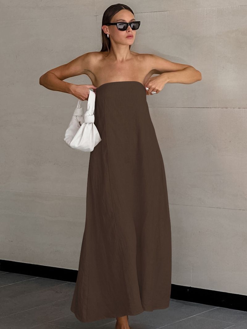 Abito lungo da donna con design semplice e personalità, aderente e a tubino, tinta unita_voghion.com