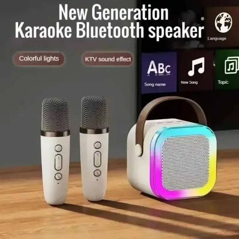 K12 Karaoke hine pārnēsājama 5.3 Pa Bluetooth skaļruņu sistēma ar 2 bezvadu mikrofoniem mājas ģimenei dziedāšanai bērniem dāvanas_voghion.com