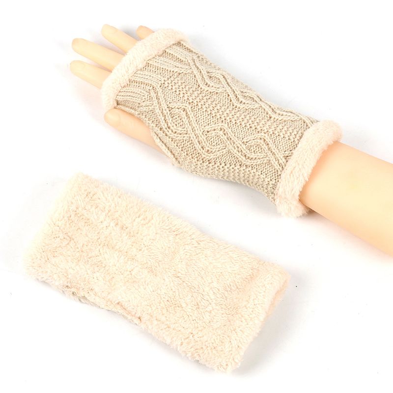 Warm Plush With Fleece Anti Cold Knitted Gloves, Wrist Protection For Autumn And Winter, Exposed Fingers, Yarn_voghion.com