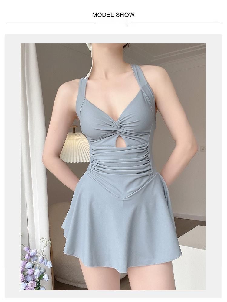 Nuovo costume da bagno intero da donna, stile classico con gonna snellente, costume da bagno push-up per le vacanze estive e le sorgenti termali_voghion.com
