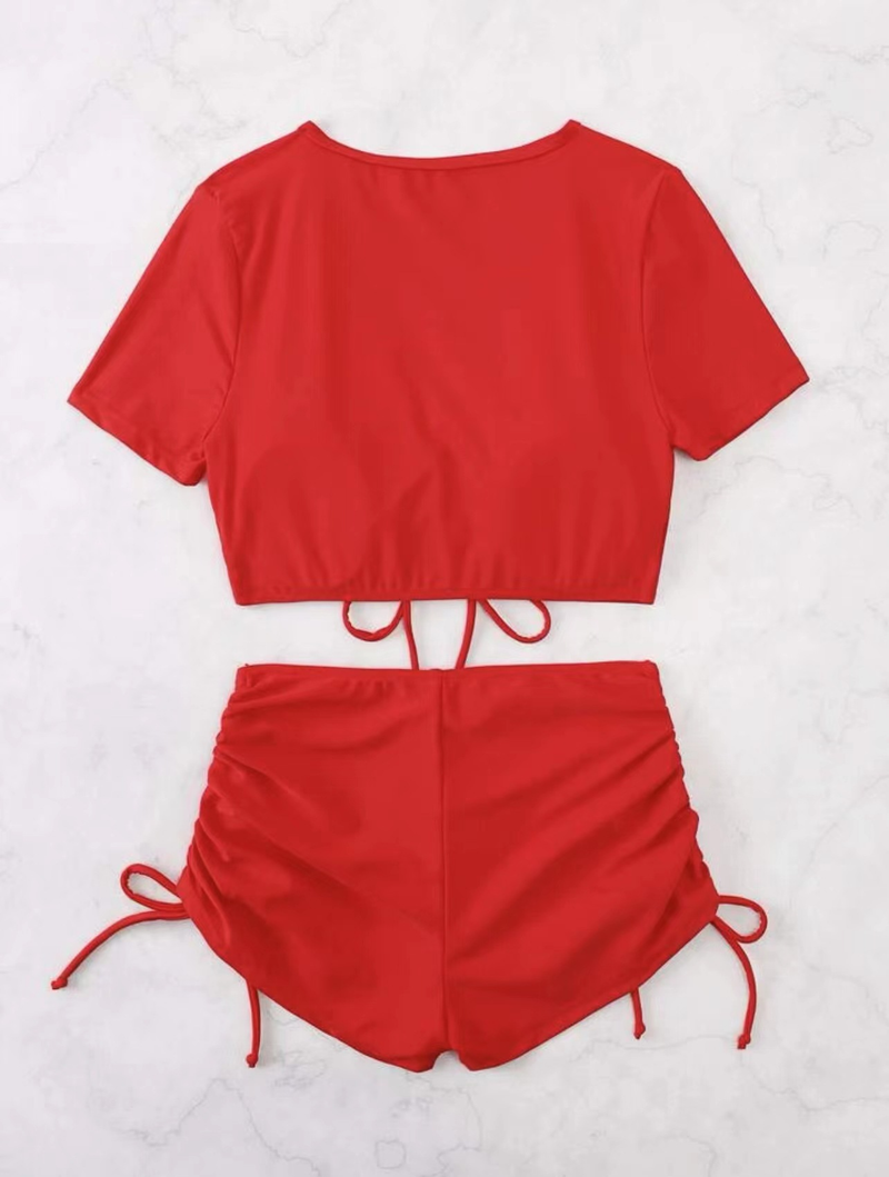 Badeanzug-Bikini im neuen Stil mit geteiltem, plissiertem Seil und einfarbigem Seil_voghion.com