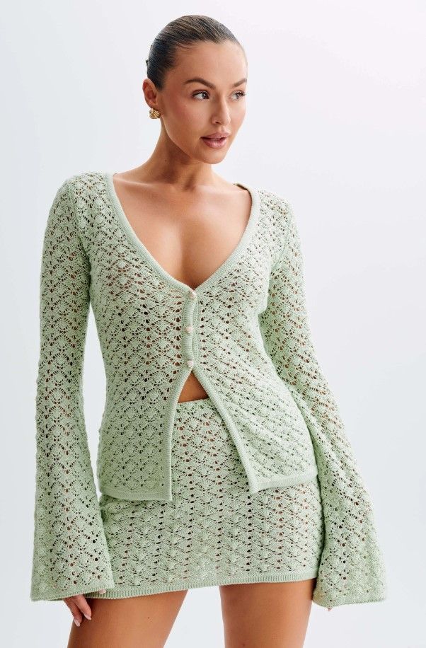 Women's Clothing new knitted shell button cardigan A line skirt suit_voghion.com