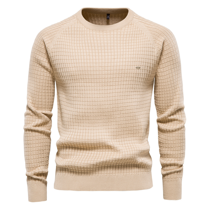 Euro 2024 Autunno/Inverno Nuovo Tutto Cotone Uomo, Base Tinta Unita, Maglione Pullover Lavorato a Maglia con Motivo a Griglia per Uomo_voghion.com