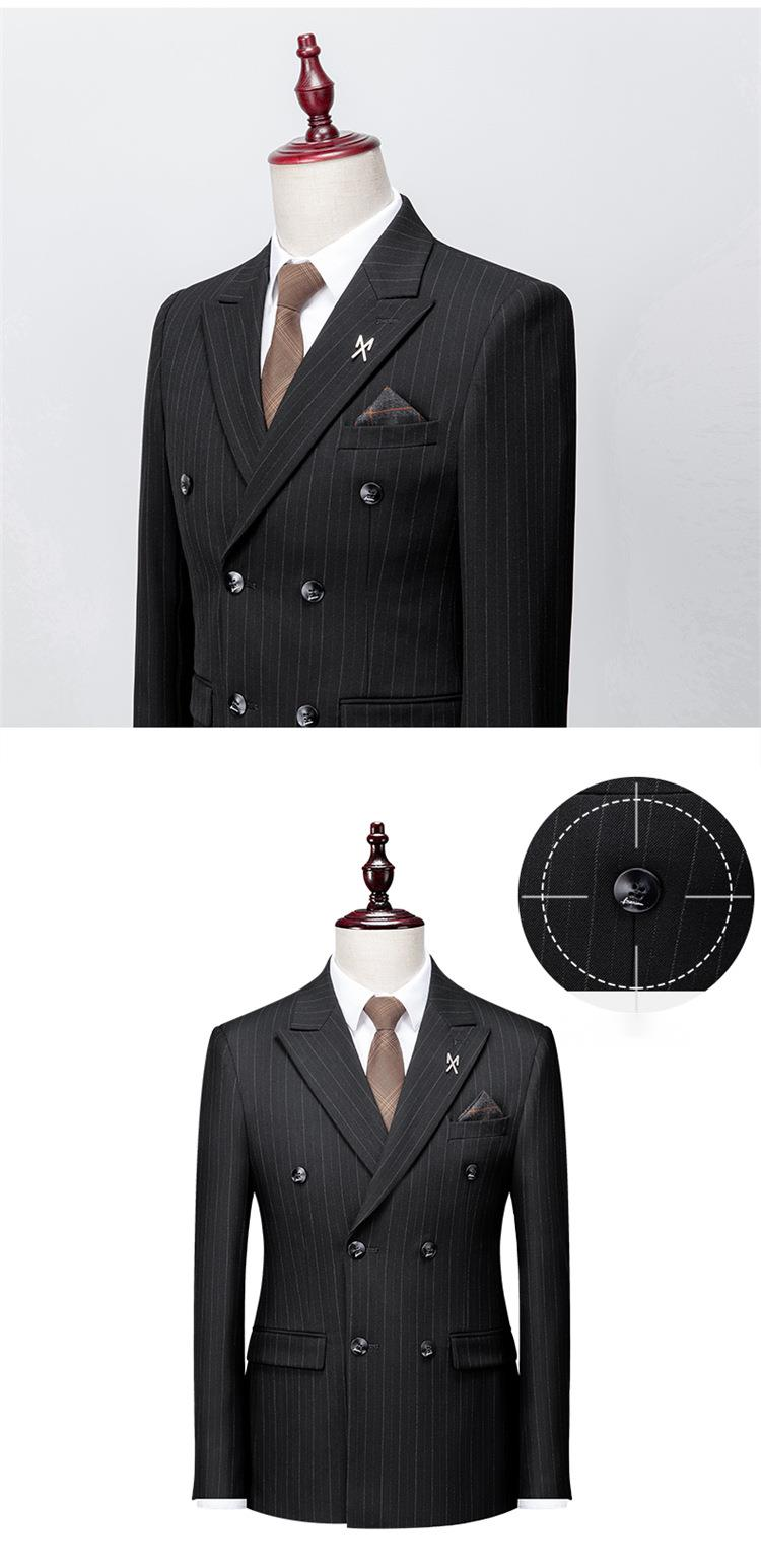 2024 Nuovo tre pezzi casual con colletto con fibbia, abito nero a righe coreano, completo da uomo slim fit_voghion.com