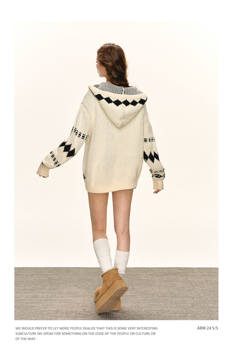 Ariseism American Style Loose Hooded Zipper Cardigan Sweater Jacket For Women Autumn New Top_voghion.com