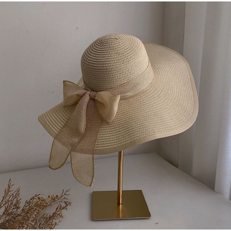 Sombrero de paja de verano de moda para mujer, sombrero de Panamá de ala ancha con lazo, sombrero plegable para exteriores para playa y sol_voghion.com