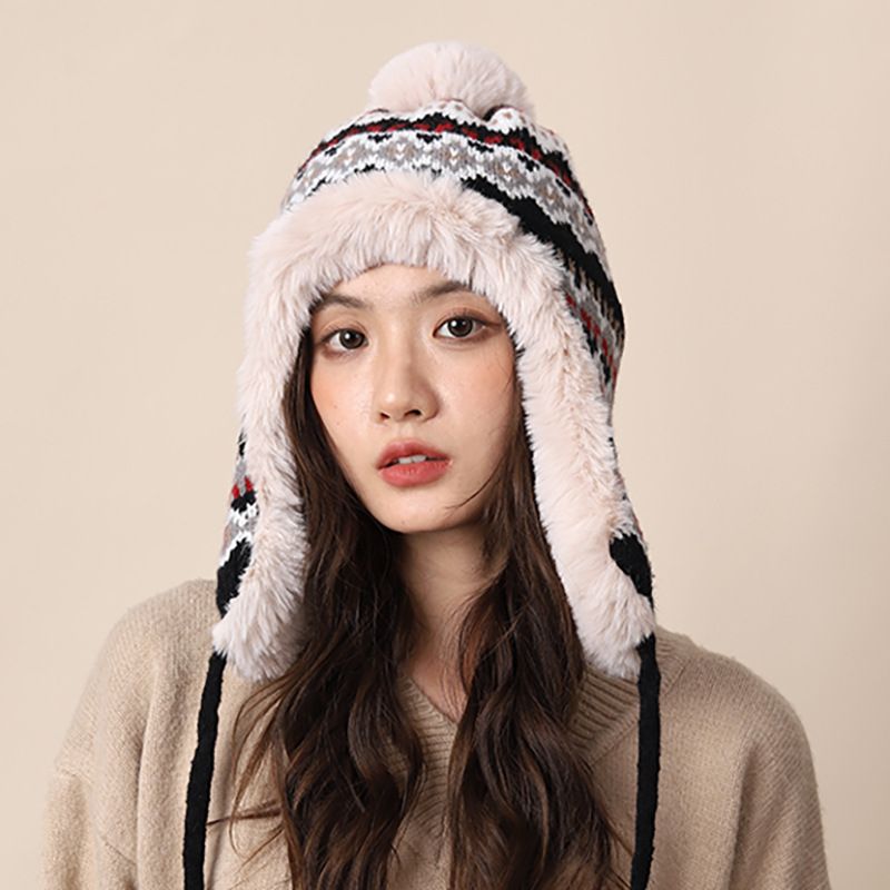 Knitted Women In Autumn Winter, Thickened Warm, Highlighting Face And Small Ear Protection, Plush For Cycling, Cold_voghion.com