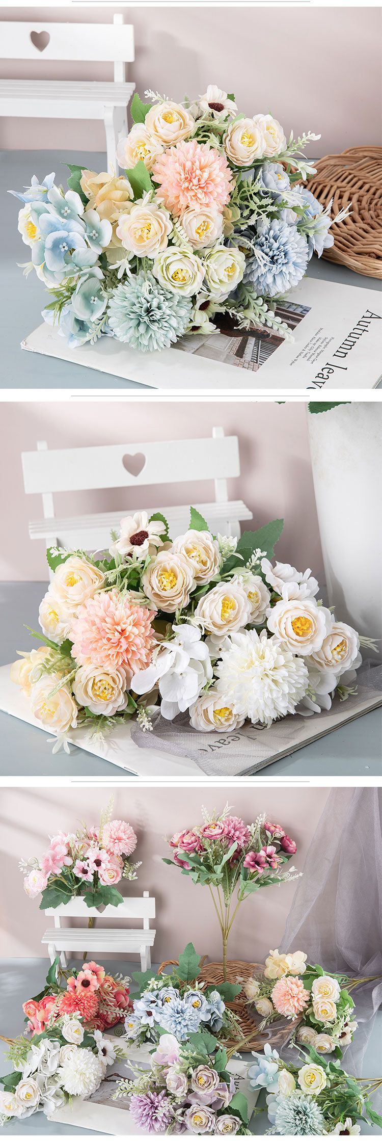 Buqing Teerose Löwenzahn Blumenstrauß Simulation Blume Dekoration Hochzeit_voghion.com