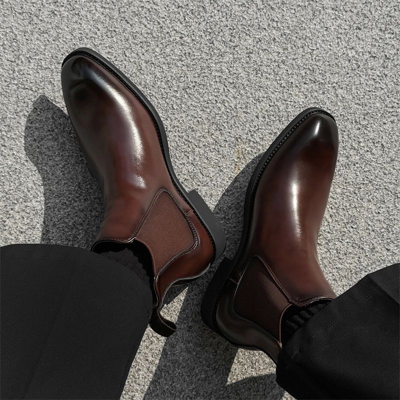 Retro Handgemachte Spitzschuhe Gentleman Chelsea Boots Herrenschuhe Lässige Kurze Stiefel Polierte Martin Boots_voghion.com