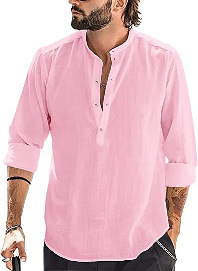 Baumwolle Leinen Knopf Bluse Tops Sommer Frühling Knopf Langarm Einfarbig Männlich Lose Bluse Shirts Männer Business Blusas_voghion.com