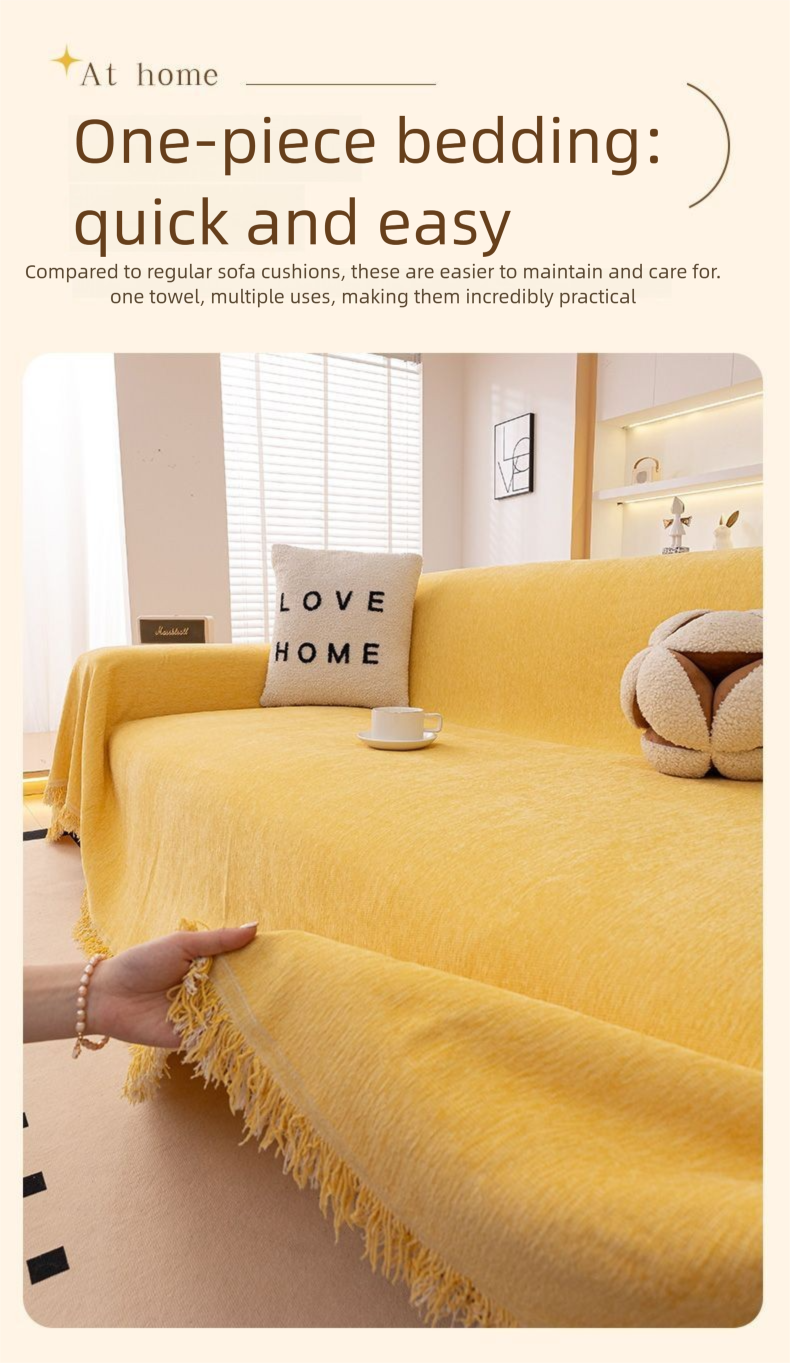 Puxu Chenille Sofa Throw All-Season Thickened One-Piece High-End Solid Color Full Cover Set_voghion.com