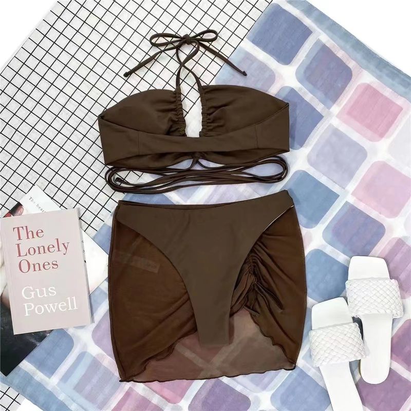2024 New Sexy Three Piece Set Solid Color Swimsuit Fashion Bikini_voghion.com