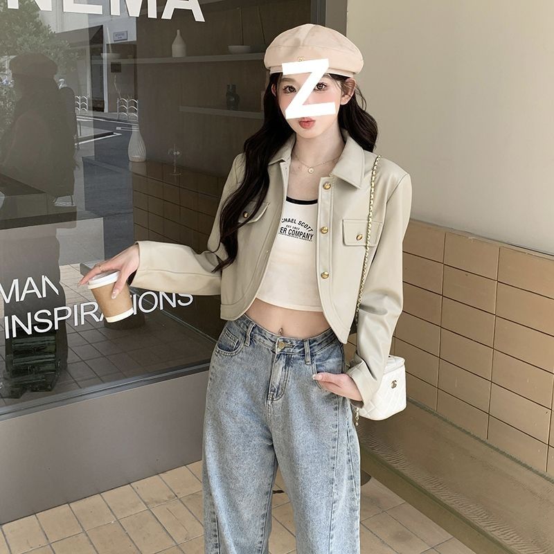 Veste de moto courte en cuir pour femme, style américain, printemps-automne 2025, nouvelle collection décontractée et polyvalente, tendance_voghion.com