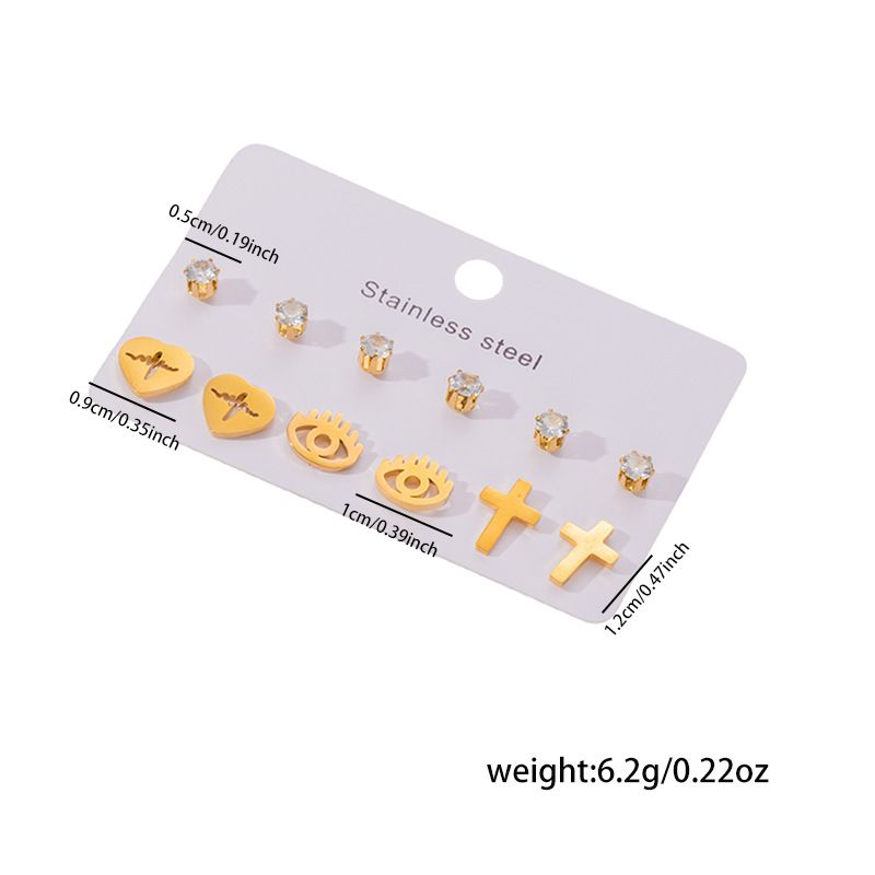 1 Set Simple Style Geometric Heart Shape Butterfly Irregular Plating Titanium Steel Zircon Ear Studs_voghion.com