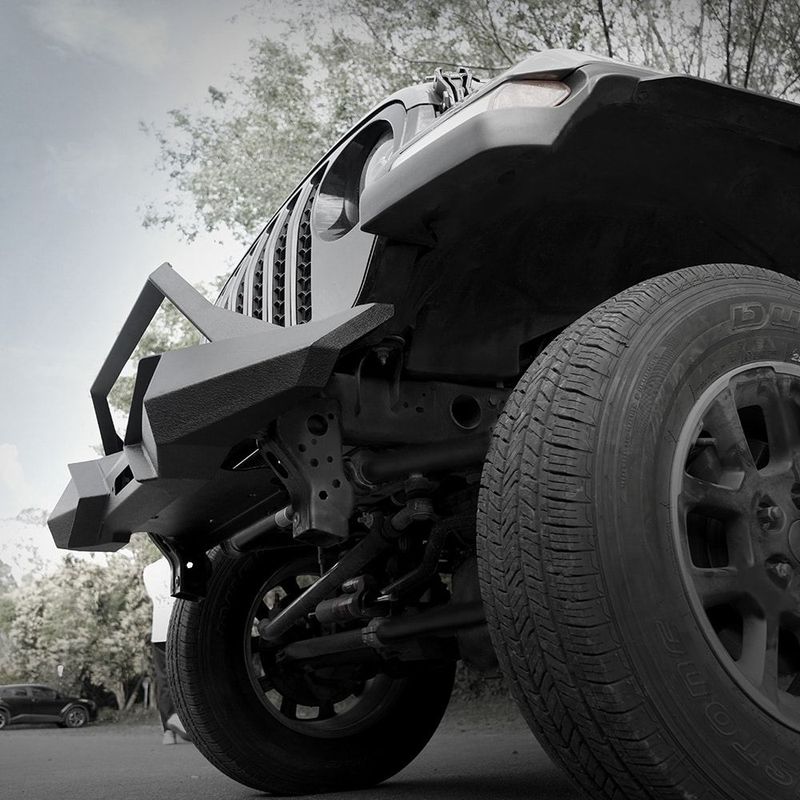 X Style Front Bumper With Winch Plate Compatible With Wrangler JK (2007-2018) & JL (2018+)- Heavy Duty Black Textured Manganese Steel Construction, Perfect For On And Off-Road Used_voghion.com