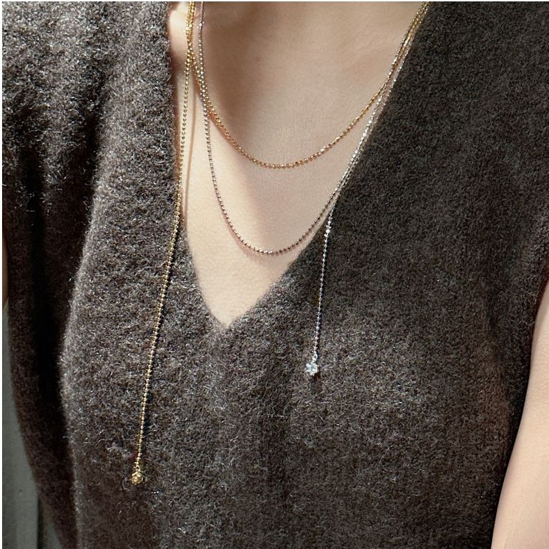 Collier long en argent sterling S925, chaîne de pull, design de niche, léger, luxueux, simple, mode médiévale, vintage_voghion.com