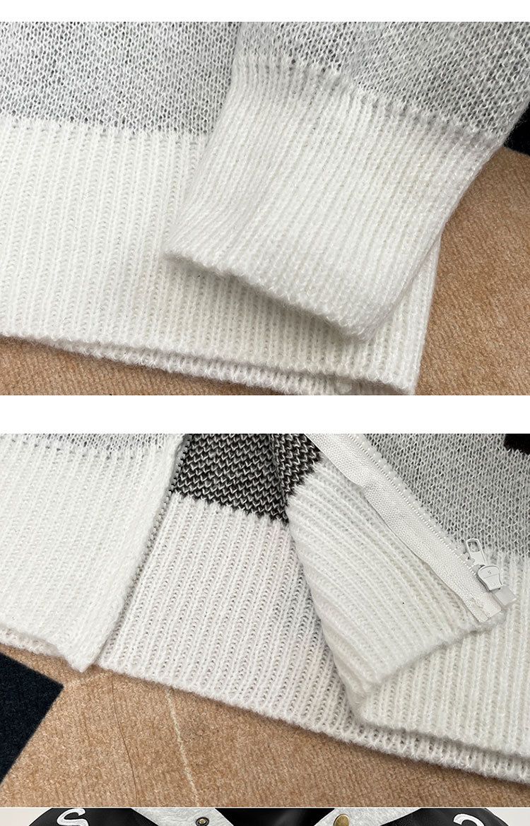 Herren-Vintage-Cardigan mit Schmetterlings-Reißverschluss – Weicher, wachsartiger Strickpullover für Herbst/Winter (Schwarz/Grau, M-XXL)_voghion.com