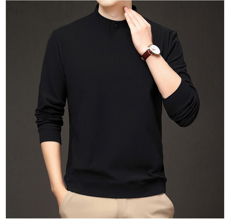 Maglietta da uomo a maniche lunghe con fodera in pile a doppio strato - Comoda maglia casual con scollo rotondo per primavera e autunno_voghion.com