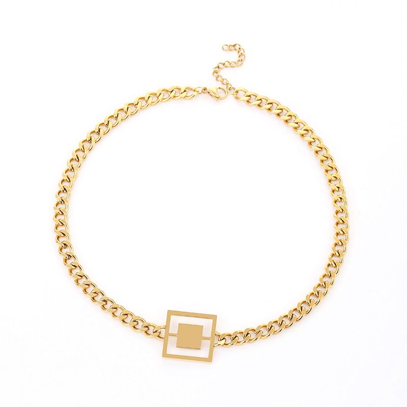 Titanium Steel Geometric Hollow Square Earrings Ring Cuban Necklace Bracelet Niche Design Sense Non-Fading Jewelry Set_voghion.com