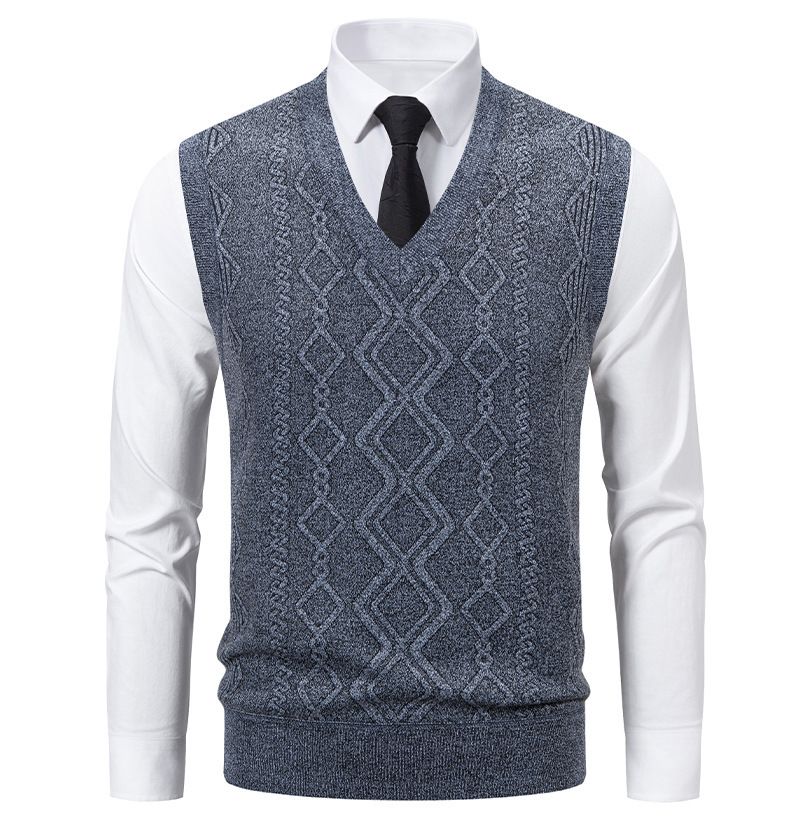 Herrenbekleidung Slim Fit Jacquard Pullover Weste Herren Slim Fit V-Ausschnitt Jacquard Pullover Weste, Strickpullover Ärmelloses Oberteil für Freizeitkleidung (L, XL, XXL)_voghion.com