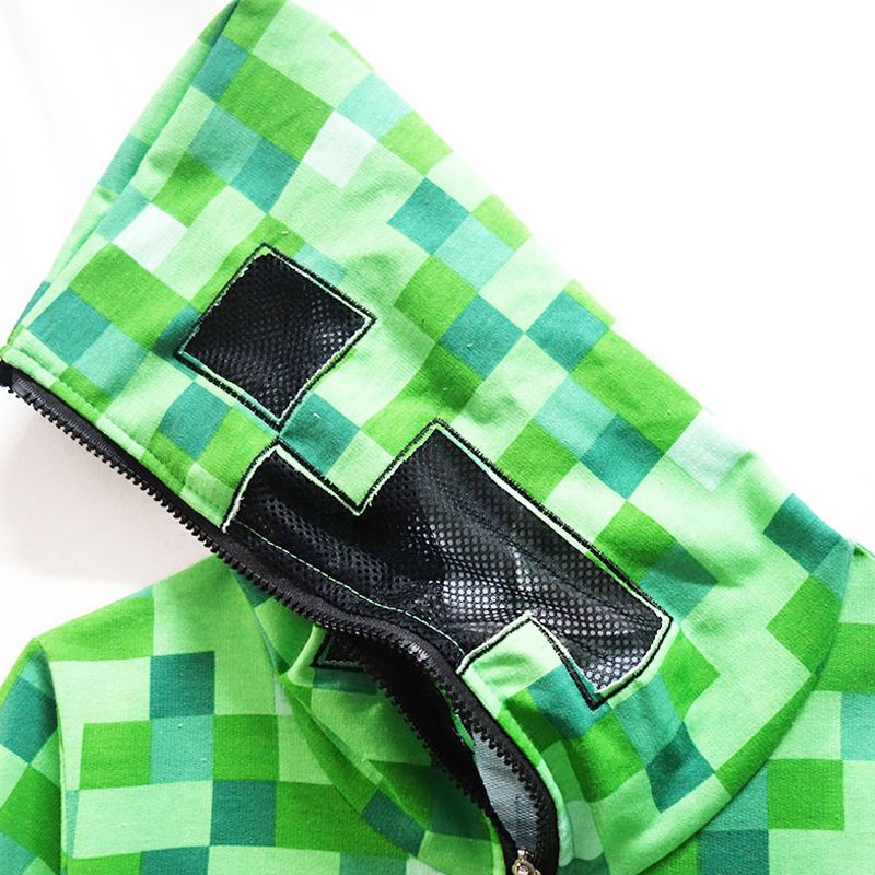 Recién llegados, juegos de cosplay de Minecraft, armadura para niños, disfraz de Creeper para niño, divertido conjunto de sudadera con mosaico verde, chaqueta, disfraz, regalo para fanáticos_voghion.com