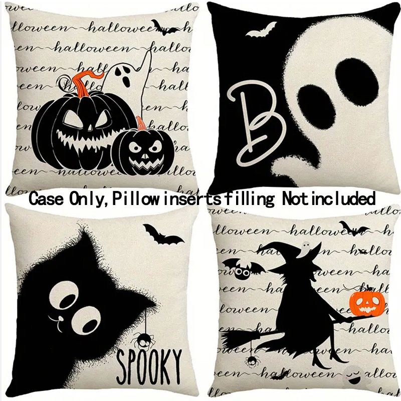 Grenseoverskridende varmt salg Halloween Horror Gresskar Heks Katt Mønster Trykt Lin Hjem Ferie Stue Sofa_voghion.com