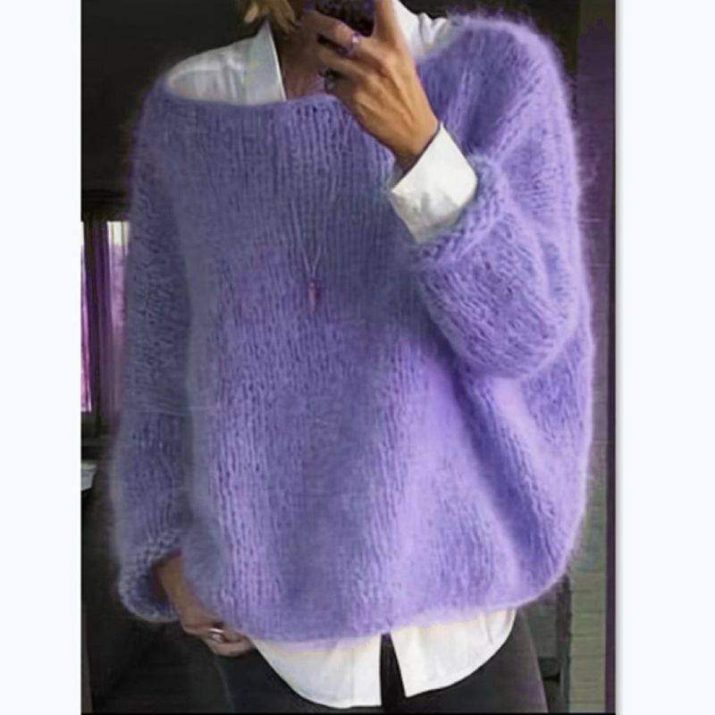 Women's Oversized Knit Sweater – Soft Acrylic Blend Crewneck Pullover (S-XXL, Ice Cream Pastels, Dropped Shoulder, Streetwear Essential)_voghion.com