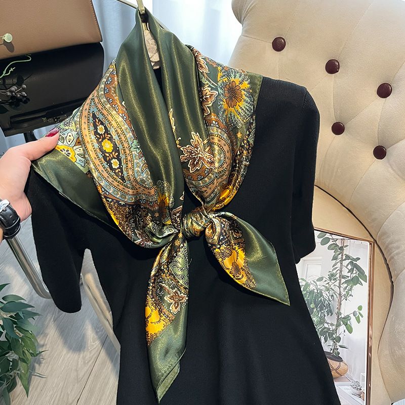 Women's  Silk Decorative Shawl Flower 90 Small Square Colored Ding Printed Scarf_voghion.com