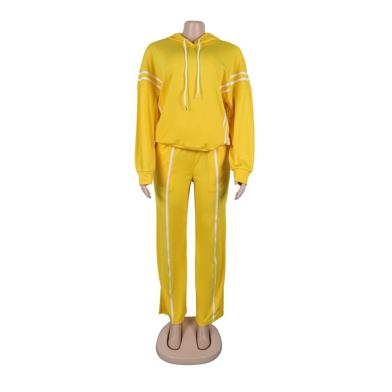 Damenbekleidung Zweiteiliges Set mit Kapuzenpullover mit Bandnähten_voghion.com