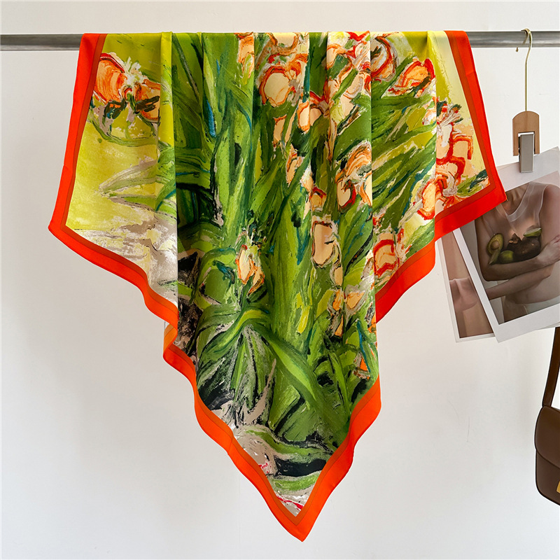 Tulpenblüten-Schal, großer Schal, 90 cm, Seidenschal, Samt-Twill, Frühling/Sommer, Tourismus-Schal, Sonnenschutz, einfach_voghion.com