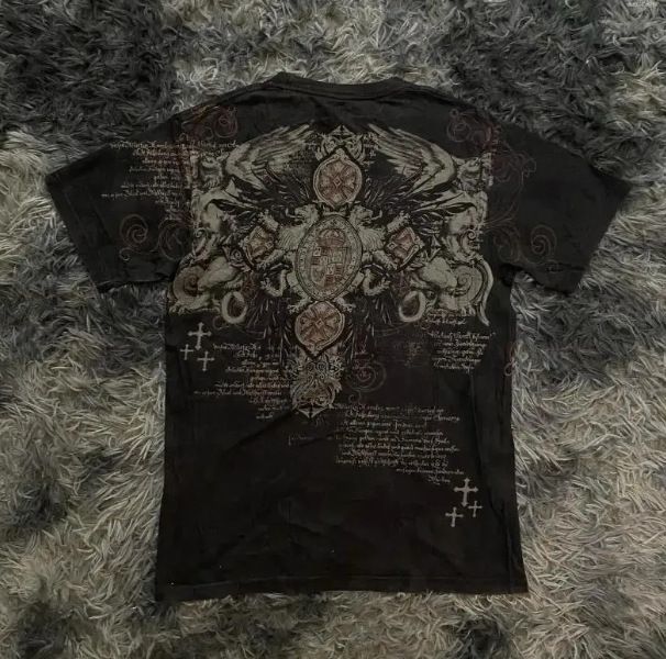 2025 Hot-Selling Summer New Cross Print Round Neck Short Sleeve T-Shirt Loose Cotton Top_voghion.com