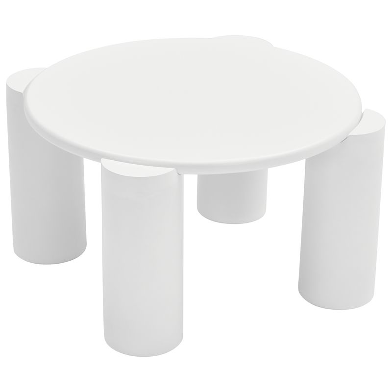 Table basse moderne White Cloud avec 4 pieds stables, petite table d'appoint ronde blanche pour salon, chambre, balcon, terrasse, design à bords arrondis_voghion.com