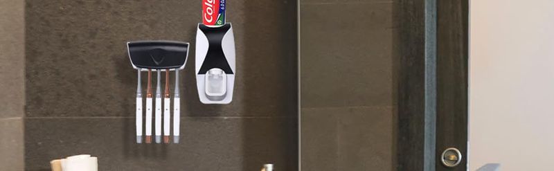 Automatic Toothpaste Dispenser & Toothbrush Holder Set - Black Family Bathroom Organizer_voghion.com