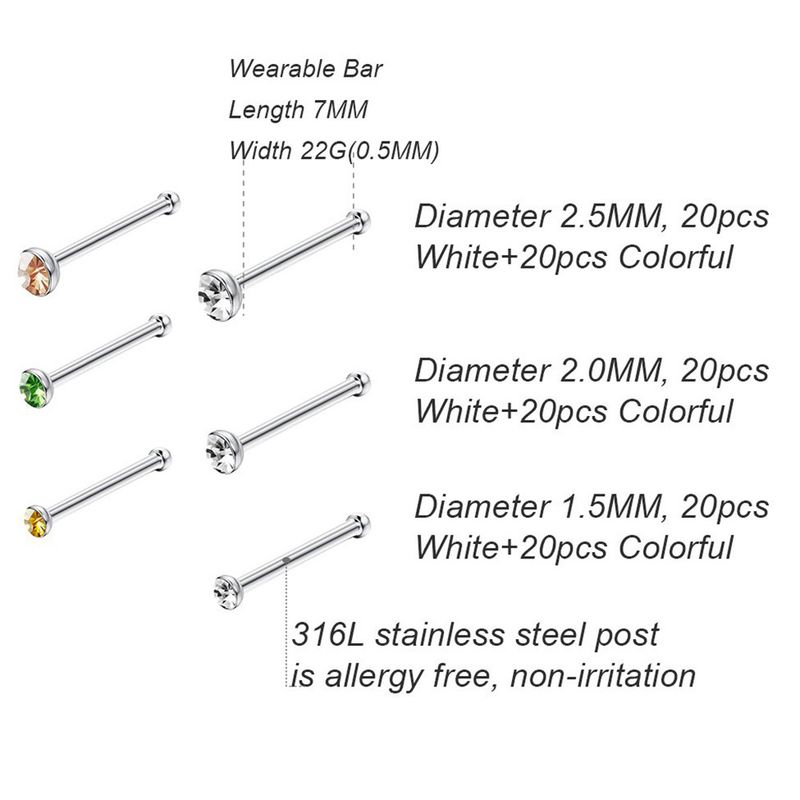 60 cajas de piercings nasales de acero inoxidable en forma de L de 1,5/2,0/2,5 mm con varilla curva y tachuelas de diamantes_voghion.com