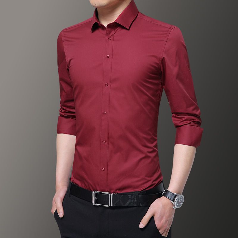 Camicia da uomo CT a maniche lunghe in stile coreano, vestibilità slim, primavera-autunno, elegante, casual e formale, grigia_voghion.com