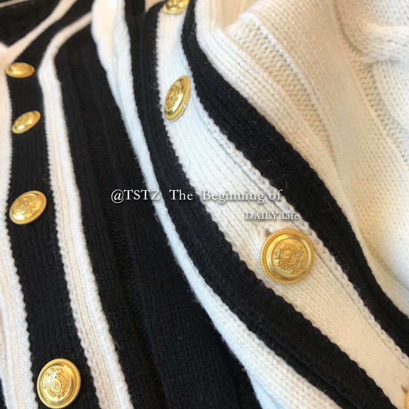 Übergroßer Strickjacke – Grober Zopfmuster-Pullover mit V-Ausschnitt und offener Vorderseite (Einheitsgröße, Schwarz/Weiß)_voghion.com