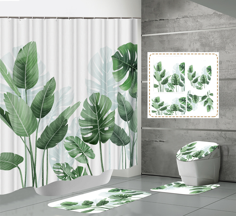 3D polyester digital printing waterproof shower curtain tropical plant bathroom partition shower curtain_voghion.com