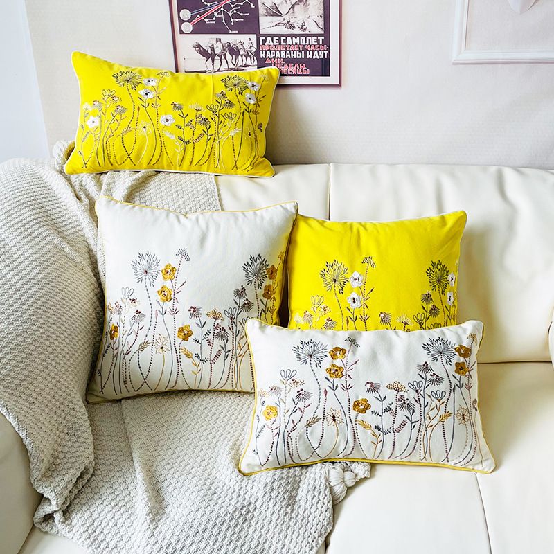 Housse de coussin de canapé en coton brodé à fleurs colorées de style pastoral nordique, vente en gros, directe d'usine_voghion.com